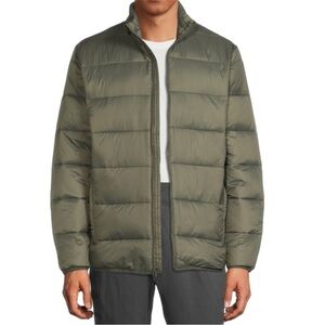 Swiss Tech Smokey Olive Green Zippered Puffer Jacket Size Large.